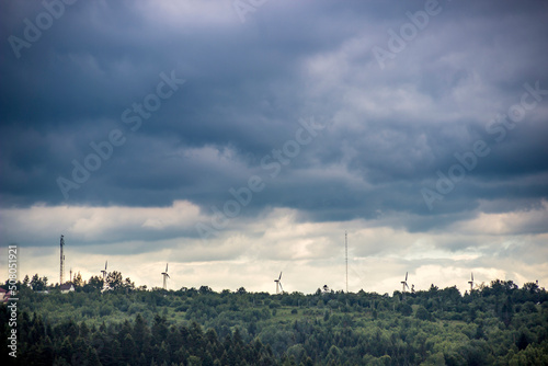 a carpathian landscape with windmills, Skole Beskids National Nature Park, Ukraine