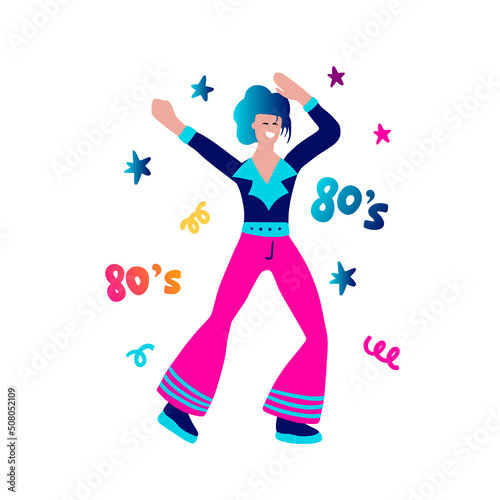 80s dancing man vector cartoon party character. Boy vector illustration