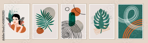 Trendy contemporary art posters set. Abstract hand drawn wall art vector. Modern minimalist concepts for art print, home and office decoration, interior design, web and social media banners.