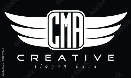 CMA three Letter Wings Flying Initial creative concept flag icon wing symbol minimalist professional logo design, Vector template