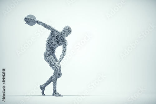 Konstfotografi Athlete made of wires throws the disc .
