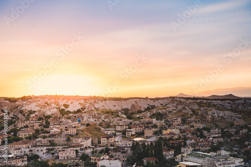 sunset over the city of Göreme in Cappadocia