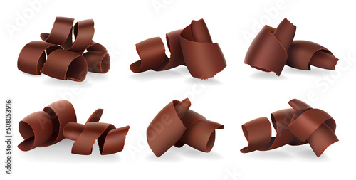Set of Chocolate Shavings on white background, realistic vector illustration
