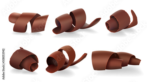 Set of Chocolate Shavings on white background, realistic vector illustration