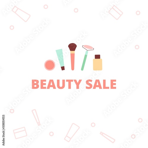 Vector illustration with beauty sale background template. Concept with skin care products.