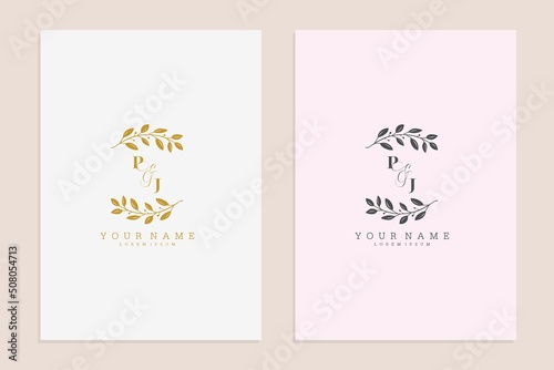PJ initial wedding floral simple modern vector graphic template