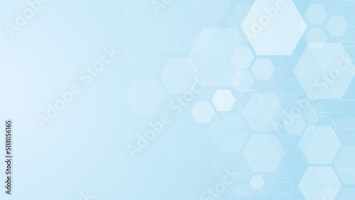 Hexagons pattern on blue background. Genetic research, molecular structure. Chemical engineering. Concept of innovation technology. Used for design healthcare, science and medicine background