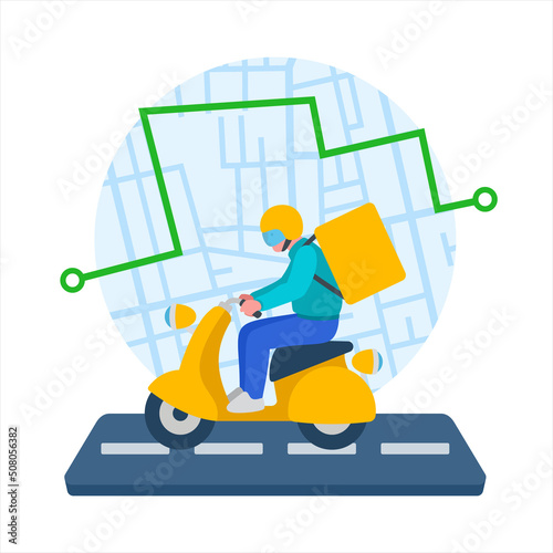 Delivery service man on scooter map route illustration