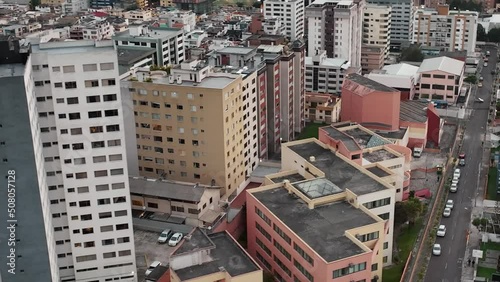 Cityscape Of Quito, Capital Of Ecuador Situated In The Andean Foothills. aerial