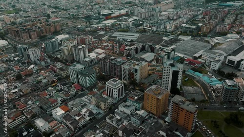 Quito City Skyline On A Cloudy Day In Ecuador - aerial drone shot