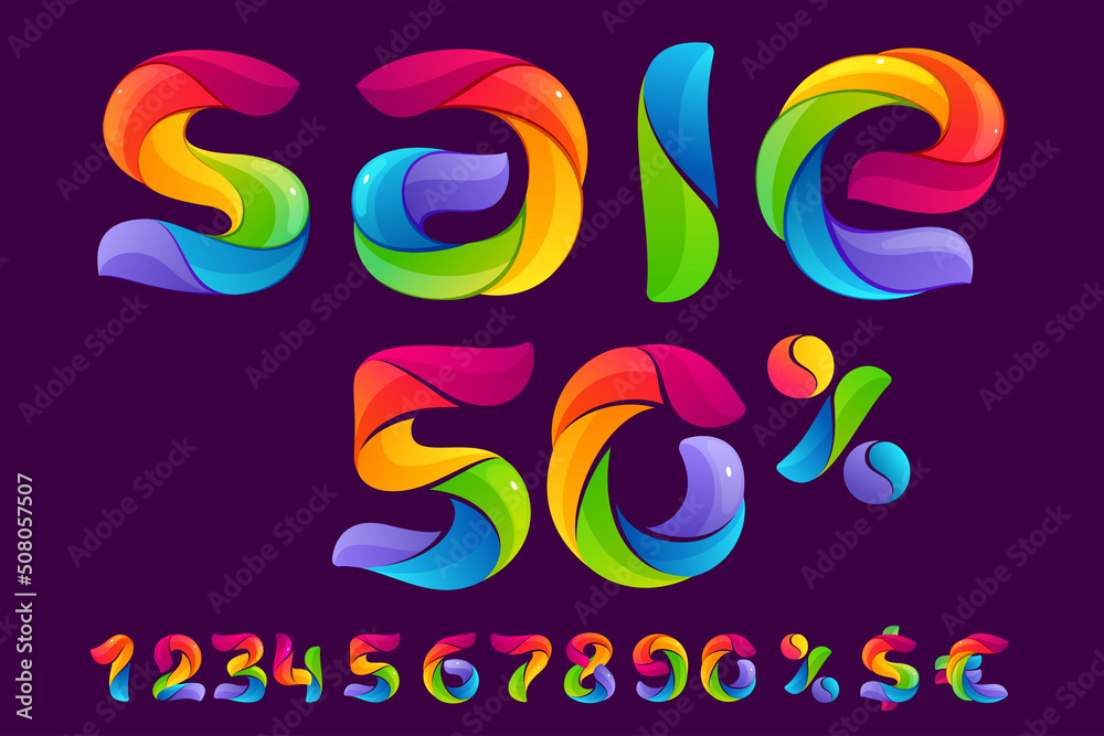 Sale lettering with numbers set, percent, and currency sign. Sale lettering with numbers set, percent, and currency sign.