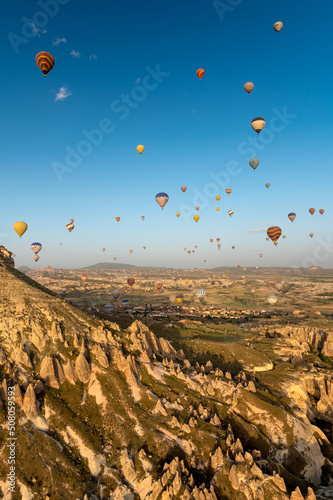 hot air balloon from above the oriental dream landscape of Cappadocia