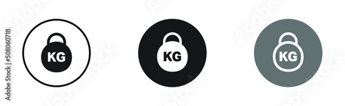 Set of weight kilogram icons. Simple round KG symbol icons for web and print isolated on white background.