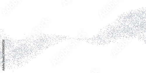 Horizontal wavy strip sprinkled with crumbs silver texture. Background Silverish dust isolated. Grain or sand. Vector