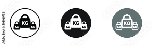 Set of weight kilogram icons. Simple round KG symbol icons for web and print isolated on white background.
