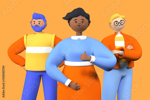 Young international team - realistic colorful 3d illustration