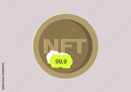 An NFT value changing, a neon price tag placed over the old one