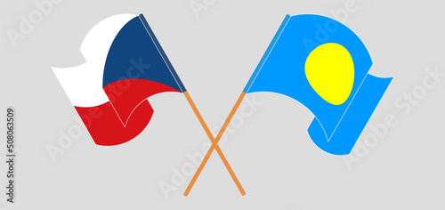 Crossed and waving flags of Czech Republic and Palau