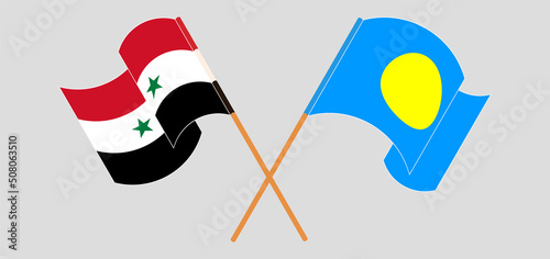 Crossed and waving flags of Syria and Palau
