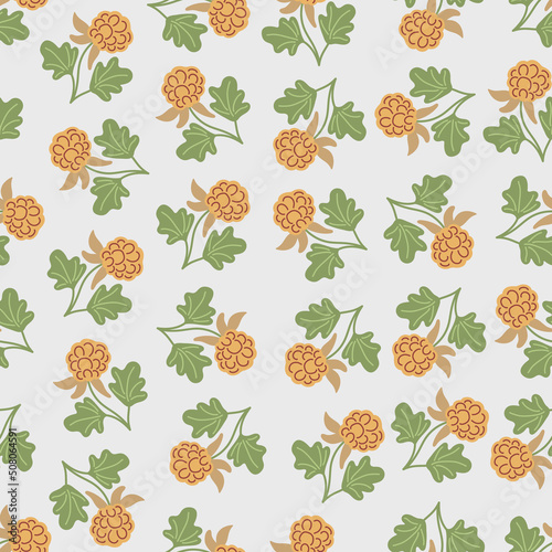 Hand Drawn Vector Seamless Pattern with Cloudberry
