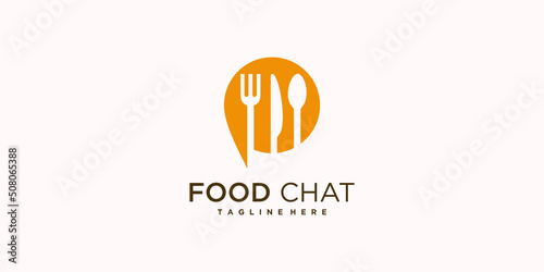 Food chat logo design with creative modern concept Premium Vector