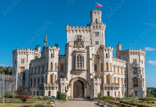 Hluboká nad Vltavou Castle. Neo-gothic castle and gardens Hluboka near Ceske Budejovice, South Bohemia, Czech republic. National cultural landmark. State Chateau.