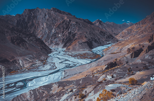 Autumn landscape in Spiti valley, Himachal, India