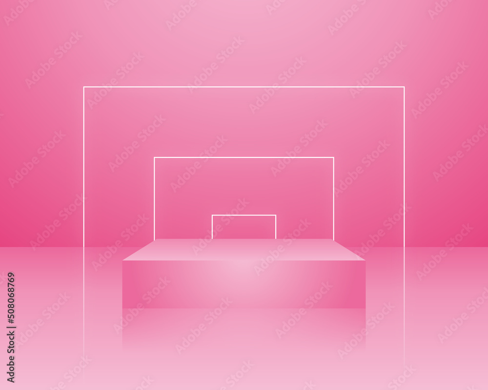 3D pink premium rectangle block podium with glow light background. Pink realistic 3D podium design. Simple pink podium product presentation. 3D pink premium rectangle block podium with glow light background. Pink realistic 3D podium design. Simple pink podium product presentation.