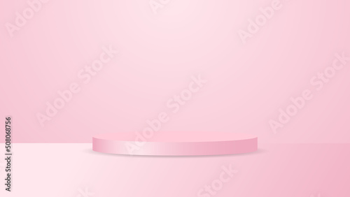 blank pink podium for product display. cosmetic advertising stand on studio lighting background
