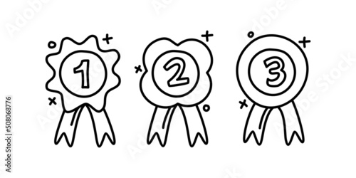winner medal doodle Illustration vector. 1st 2nd 3rd medal first place second third award winner badge guarantee winning prize ribbon symbol sign icon logo template Vector clip art illustration