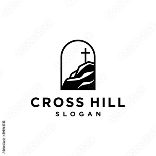 holy cross logo icon .hill and mountain with holy christian cross logo, church of Catholic in nature landscape illustration