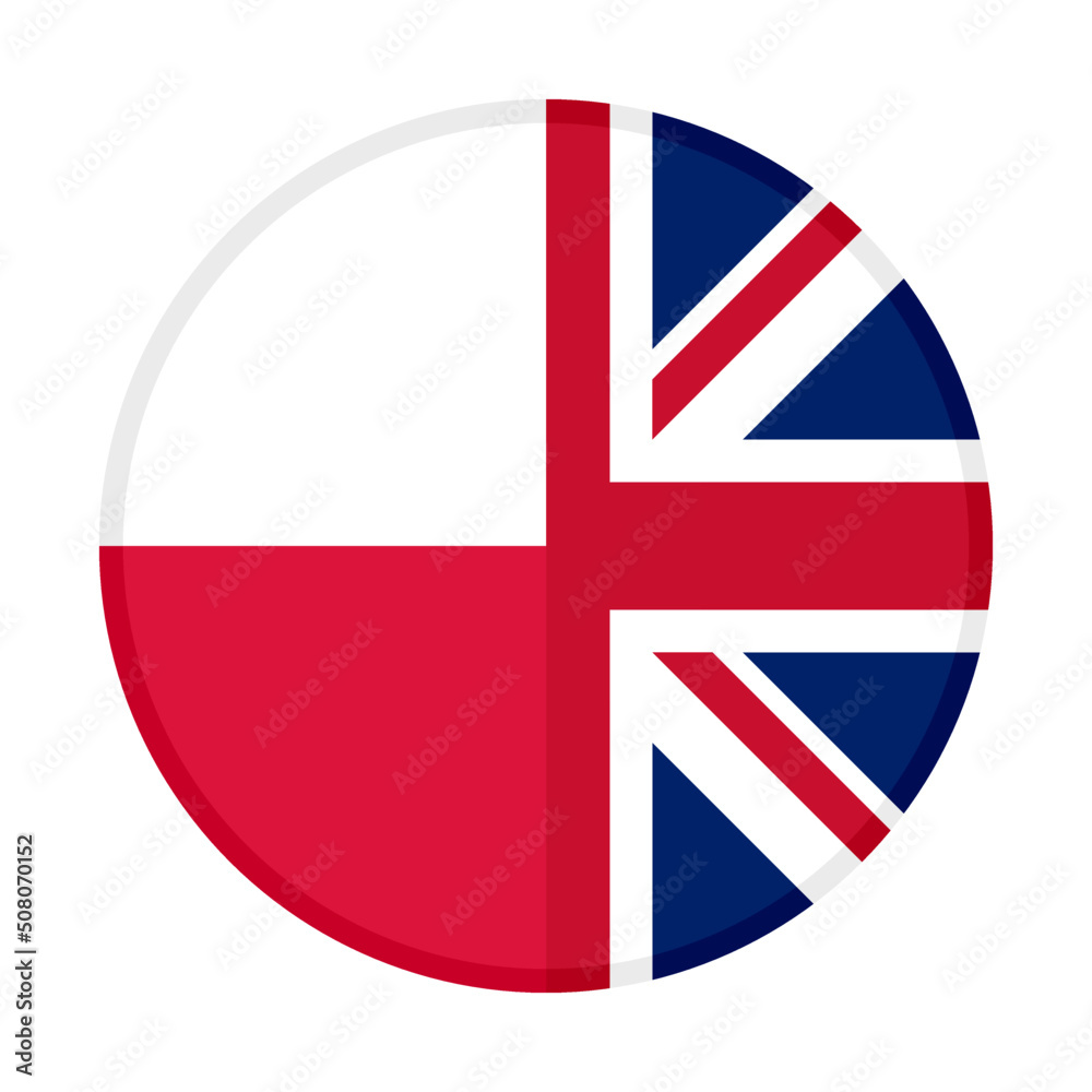 Obraz premium round icon of poland and union jack flags. vector illustration isolated on white background