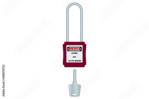 red long shackle lockout padlock and key underneath