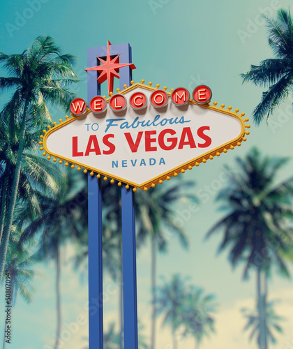 Welcome to LAS VEGAS sign - 3D - #1 Palm tree vintage