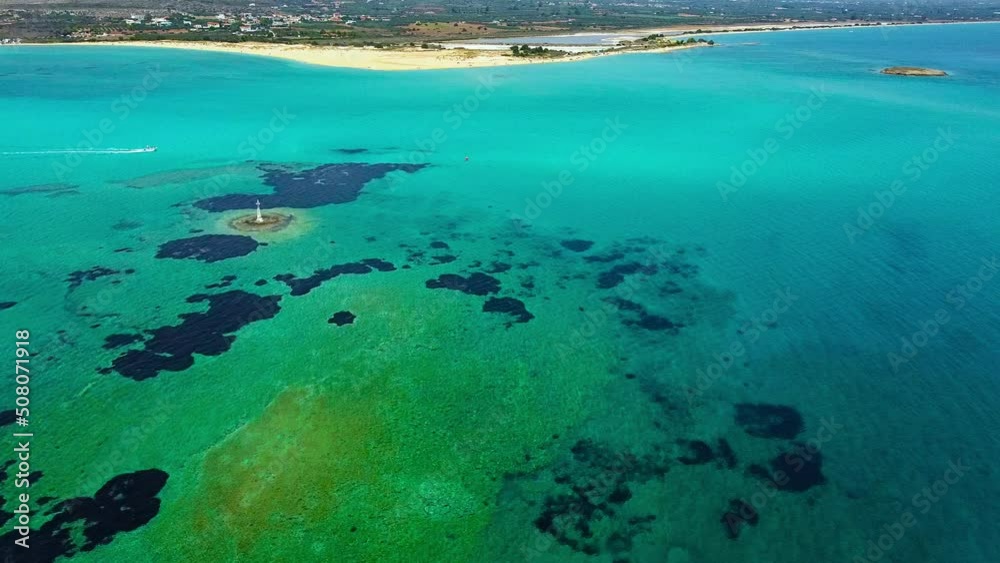 Aerial panoramic view of Pounda beach near Elafonisos island in Greece Aerial panoramic view of Pounda beach near Elafonisos island in Greece