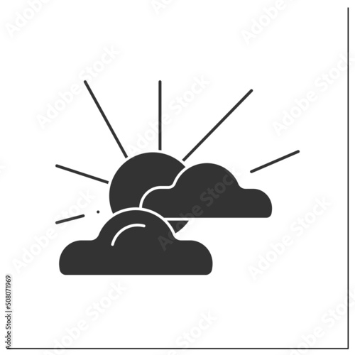 Partly sunny glyph icon. Clouds covered the sun. Changeable weather. Sun behind clouds. Weather concept. Filled flat sign. Isolated silhouette vector illustration