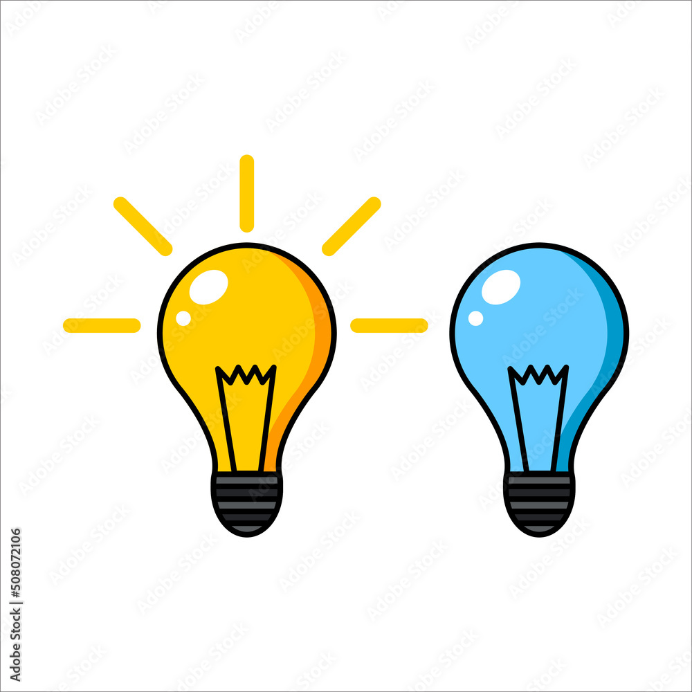 Images of two light bulbs in yellow and blue. Images of two light bulbs in yellow and blue.