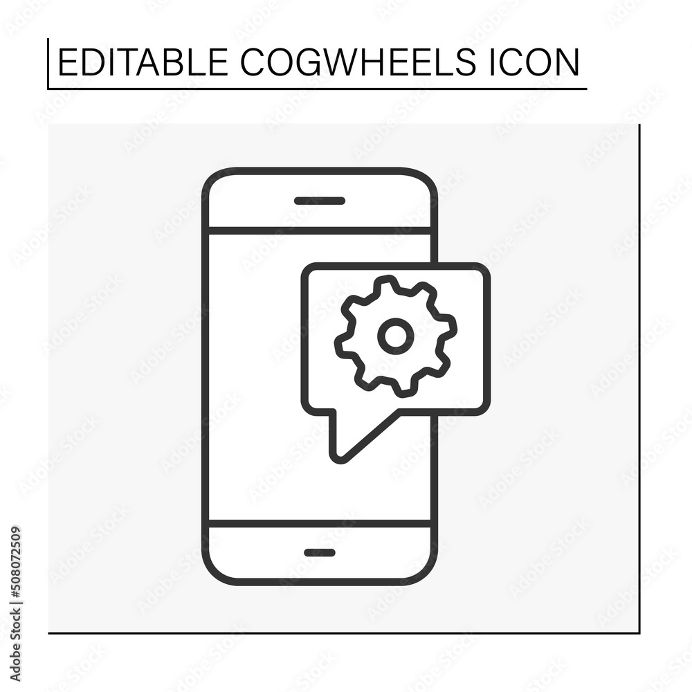 Configurations line icon. Smartphone settings message. Mechanisms. Cogwheels concept. Isolated vector illustration. Editable stroke Configurations line icon. Smartphone settings message. Mechanisms. Cogwheels concept. Isolated vector illustration. Editable stroke