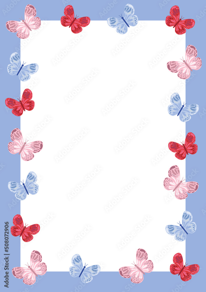 Vector abstract frame with a set of vector vintage cute butterflies ornament isolated. Butterflies collection in pastel color beige. Flat style. Blue butterflies frame for print Vector abstract frame with a set of vector vintage cute butterflies ornament isolated. Butterflies collection in pastel color beige. Flat style. Blue butterflies frame for print