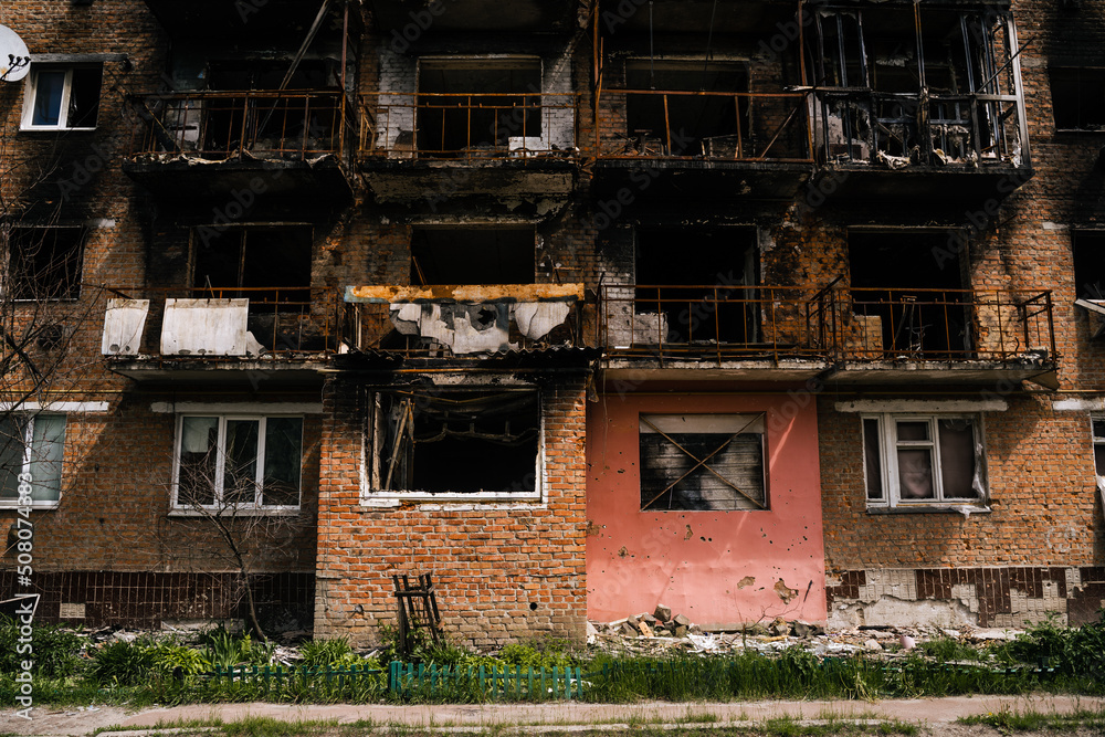 War in Ukraine. A burnt civilian house from the Russian military in the occupied city of Trostyanets. Russian military invasion of Ukraine 2022. War in Ukraine. A burnt civilian house from the Russian military in the occupied city of Trostyanets. Russian military invasion of Ukraine 2022.