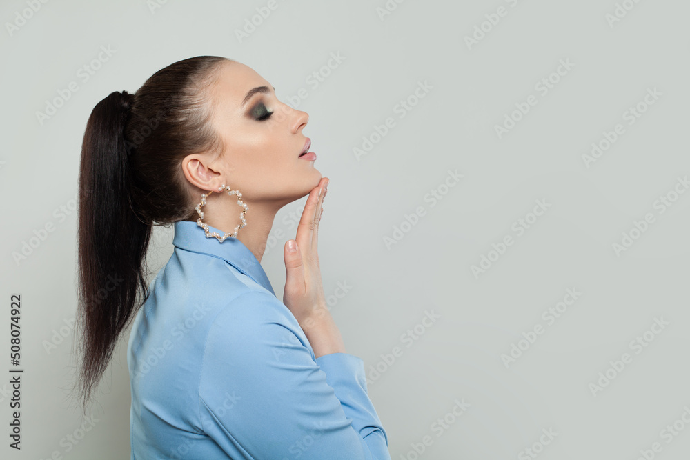 Fototapeta premium Female face with healthy natural skin, beautiful woman profile