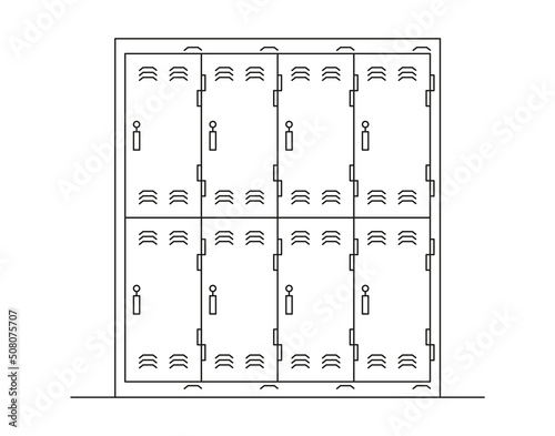 School locker line art. Black and white vector illustration.