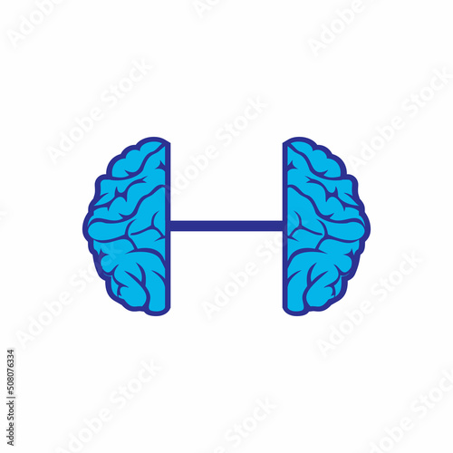 Brain exercise vector logo template. Brain barbell vector logo design template.