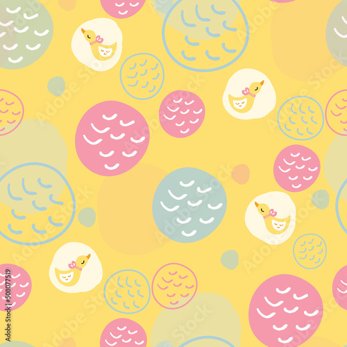 Seamless baby duck and polka pattern (ID: 508077519)