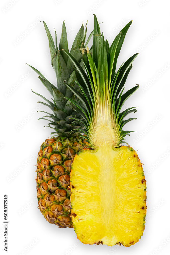 Yellow Ripe ripe pineapple on white background Yellow Ripe ripe pineapple on white background