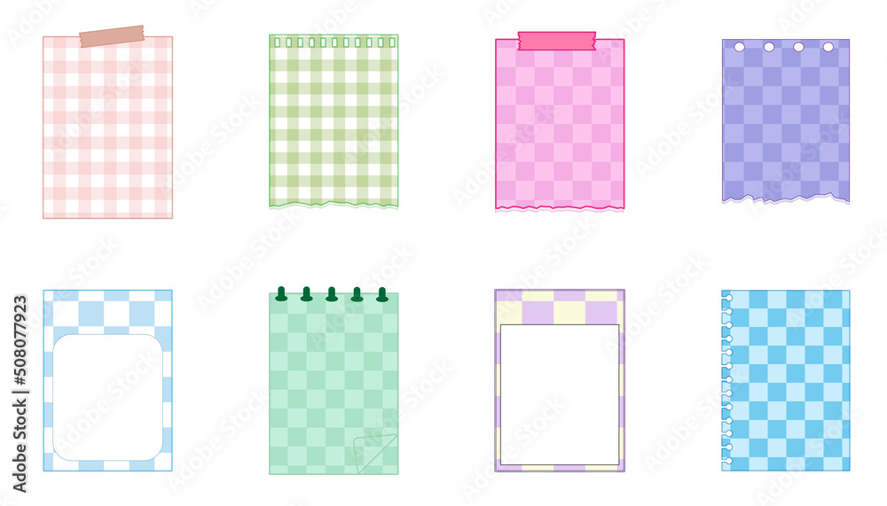 set of the cute checkerboard paper, notepad, memo, planner, reminder, and journal. cute, simple, and printable