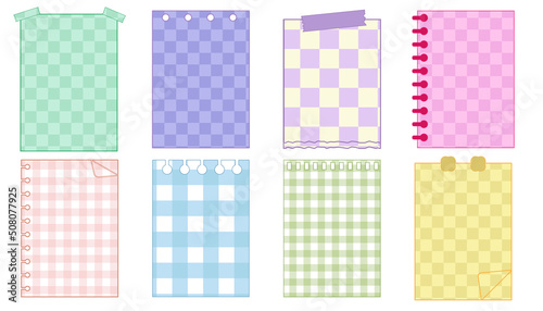 set of the cute checkered notepad, memo, planner, sticky note, reminder, and journal. cute, simple, and printable