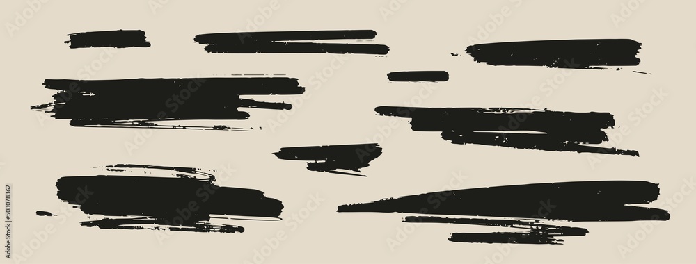 Hand drawn black texture brush stroke set. Vector Isolated Ink elements
