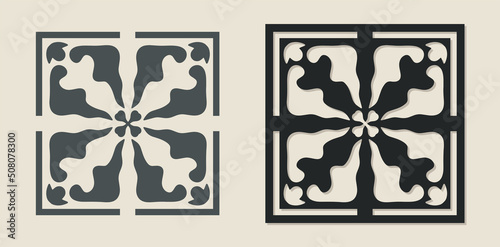 Vector Laser cut decorative Template of Majolica tile with Vintage ornament for stencils, die cutting or wood carving, element for wedding invitation card