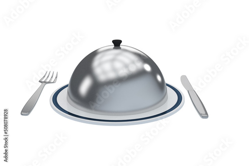Table set with a sum and with a cloche covering the dish photo